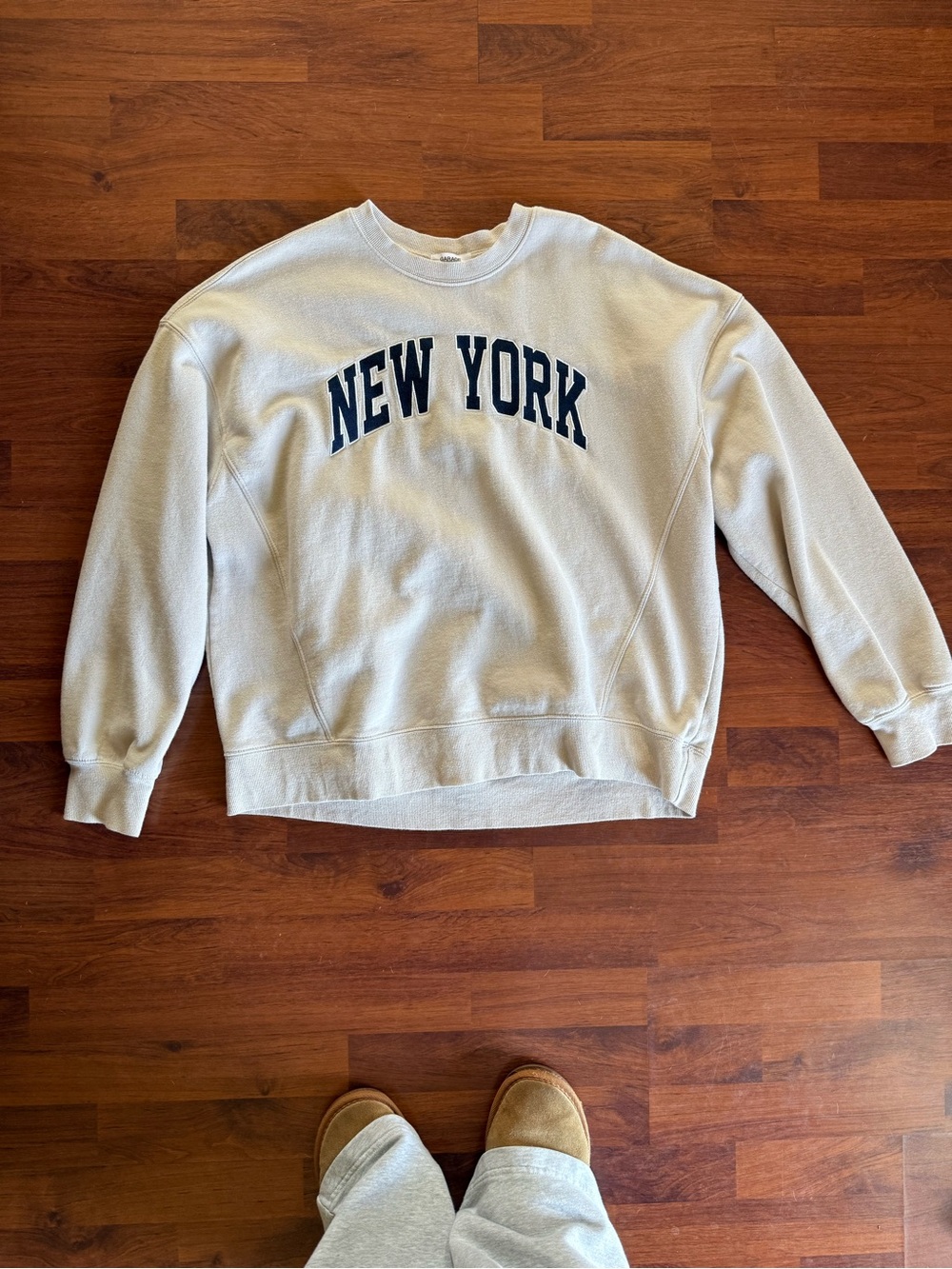 Garage NEW YORK Crewneck Sweatshirt - Cream with Navy Lettering